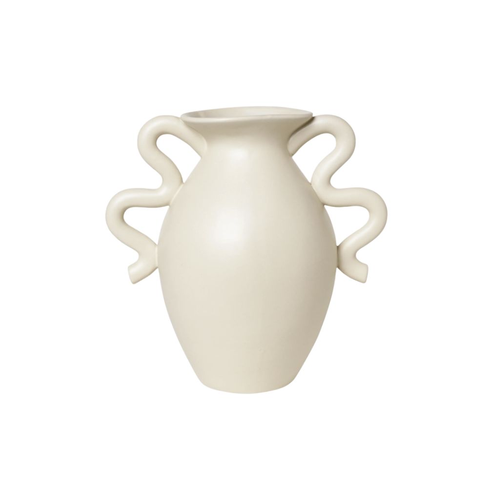 Cream vase with sculptural wavy handles