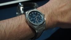 The Zenith Defy Skyline Chronograph worn on the wrist of T3's Sam Cross at Watches and Wonders 2024