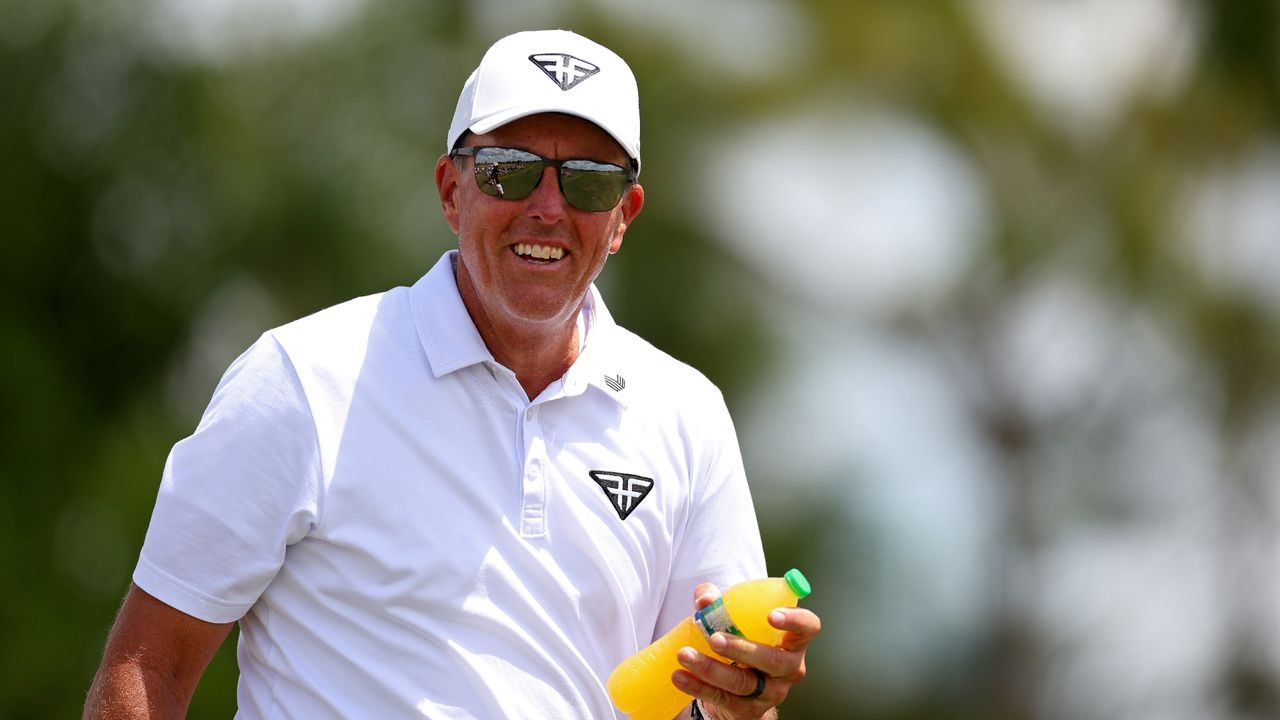 Captain Phil Mickelson of Hyflyers GC walks on the seventh hole during day two of the LIV Golf Invitational - Orlando at The Orange County National on April 01, 2023 in Orlando, Florida. 