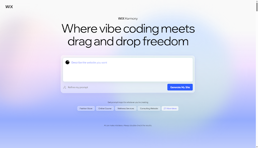 wix harmony screenshot