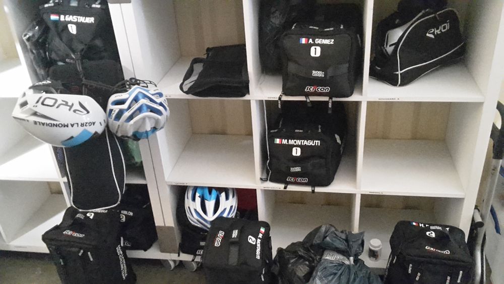 Each rider has a cubby hole for his kit bag