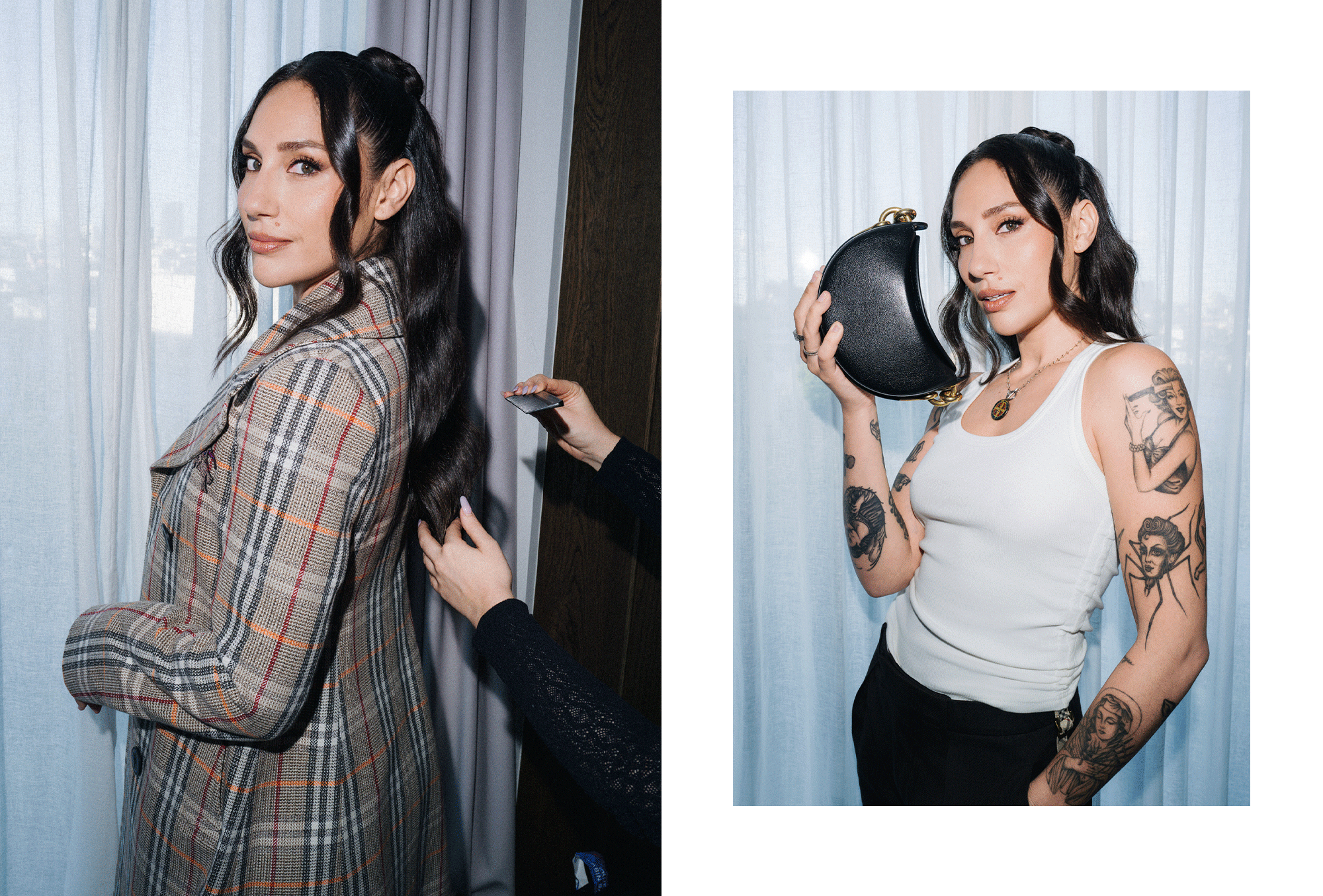 Tefi Pessoa getting ready to attend the Burberry Spring 2026 runway show