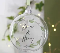 14. Couples Personalised Scandi Wreath Glass Bauble