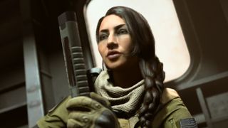 warzone 2 nuke guide - operator holding a gun in the exfil plane.