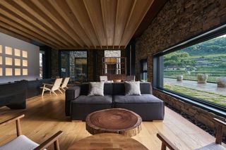 Wooden ceiling beams and flooring