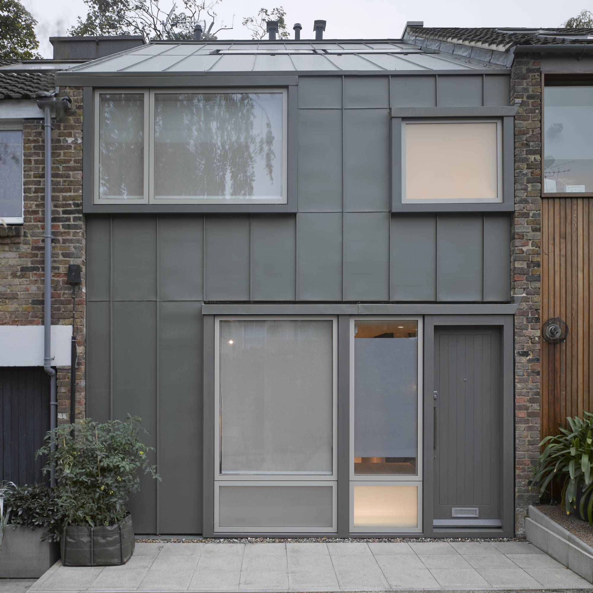 standing seam zinc cladding on renovated mews house