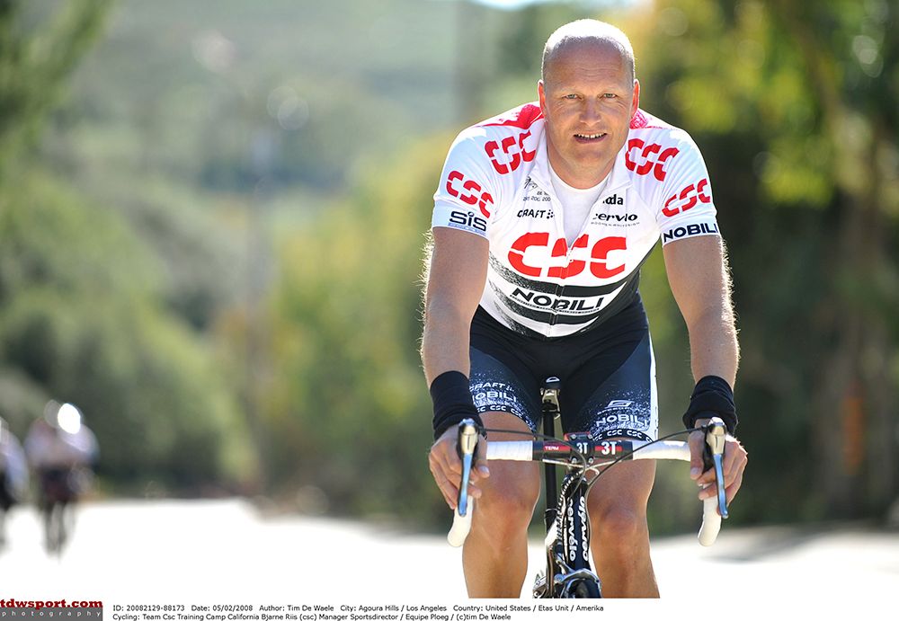 Bjarne Riis in CSC team kit during a training camp