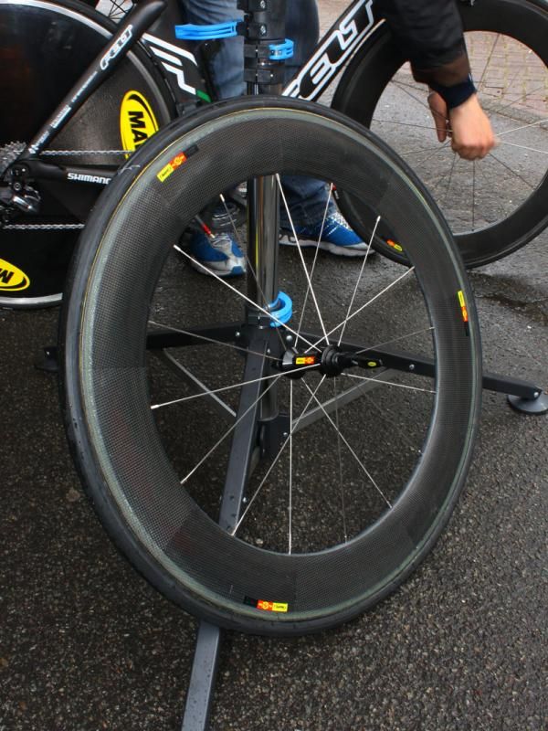 Mavic's 'CC80' deep-section carbon tubular wheel is still undergoing testing with no release date yet announced.