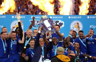 Leicester celebrate winning the Premier League
