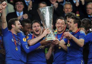 Cuan Mata, Mikel John Obi, Frank Lampard, John Terry and Cesar Azpilicueta of Chelsea celebrate with the trophy during the UEFA Europa League Final between SL Benfica and Chelsea FC at Amsterdam Arena on May 15, 2013 in Amsterdam, Netherlands. (Photo by Jamie McDonald/Getty Images)