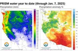 A map showing precipitation levels on the West coast