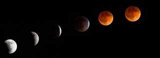 Photographer Tyler Leavitt of Las Vegas, Nevada, took this series of photos of the total lunar eclipse on April 15, 2014 as the moon appeared from his front driveway.