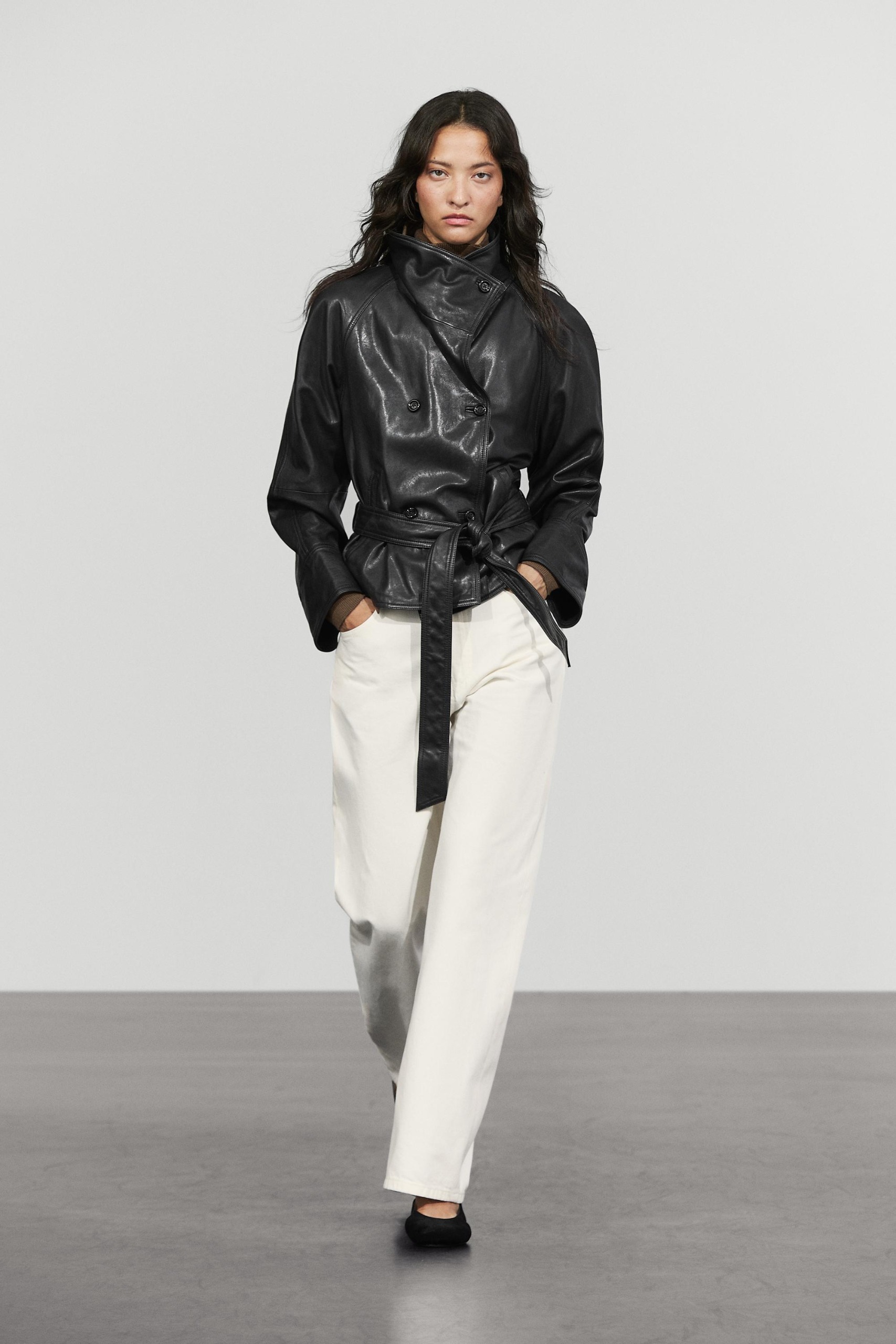 Massimo Dutti, Short Belted Leather Jacket