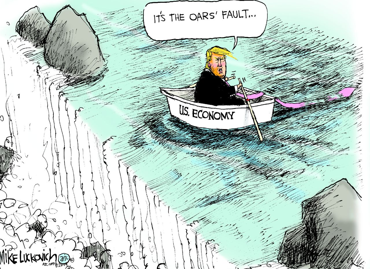 Political Cartoon U.S. Trump Sinking Economy Ilhan Omar