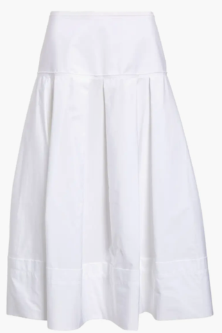 Lafayette 148 New York Pleated Organic Cotton Poplin Midi Skirt
