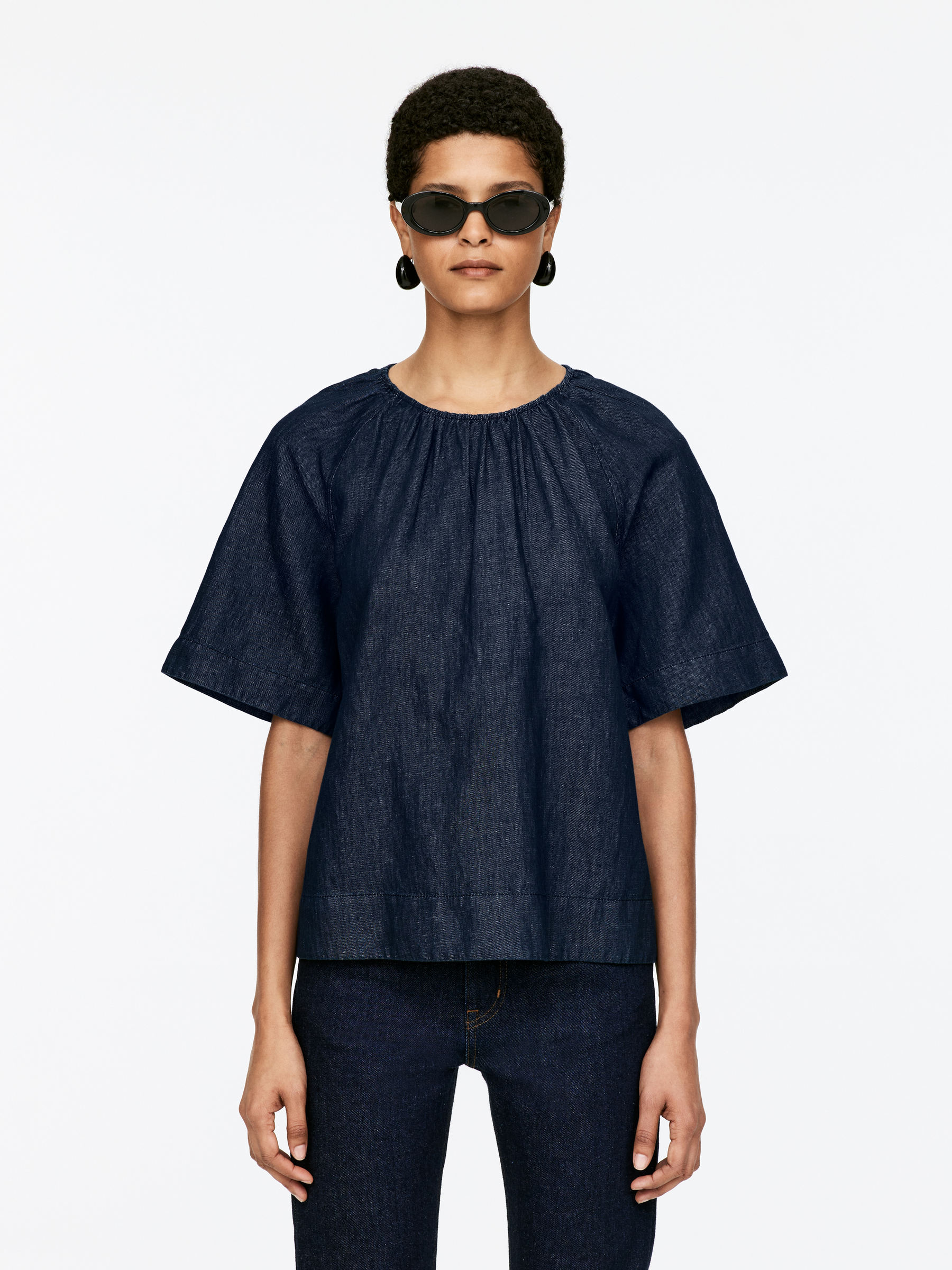 Gathered Denim Blouse &amp;ndash; Dark Blue &amp;ndash; Women &amp;ndash; Arket Gb