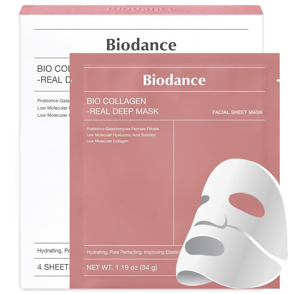 BIODANCE, Biodance Bio-Collagen Real Deep Mask, Hydrating Overnight Hydrogel Mask, Pore Minimizing, Elasticity Improvement, 34g X4ea