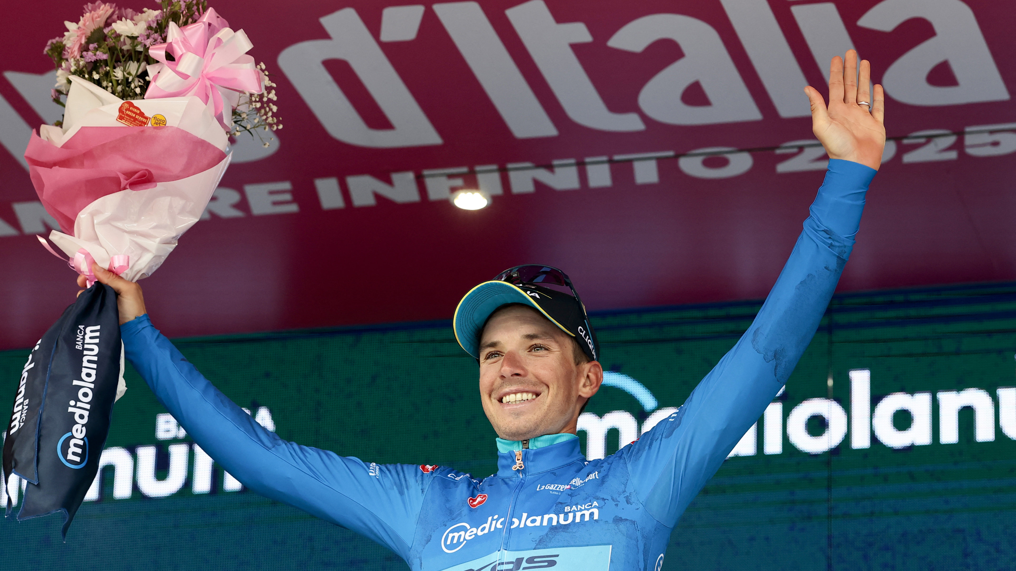 Lorenzo Fortunato (XDS Astana) won the best climber's blue jersey (Maglia Azzura) in the 2025 Giro d'Italia