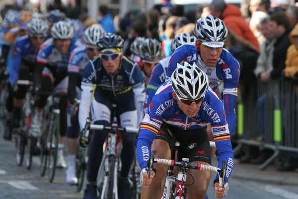 Stijn Devolder (Quick Step) on the front of the peloton.