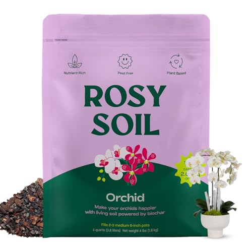 Rosy Soil Orchid Soil Potting Mix - Superior Aeration &amp;amp; Drainage for Orchids - Peat-Free, Microbially Active Biochar Powered Soil for Orchid Plants - Ideal for Indoor Gardening - 4 Quarts