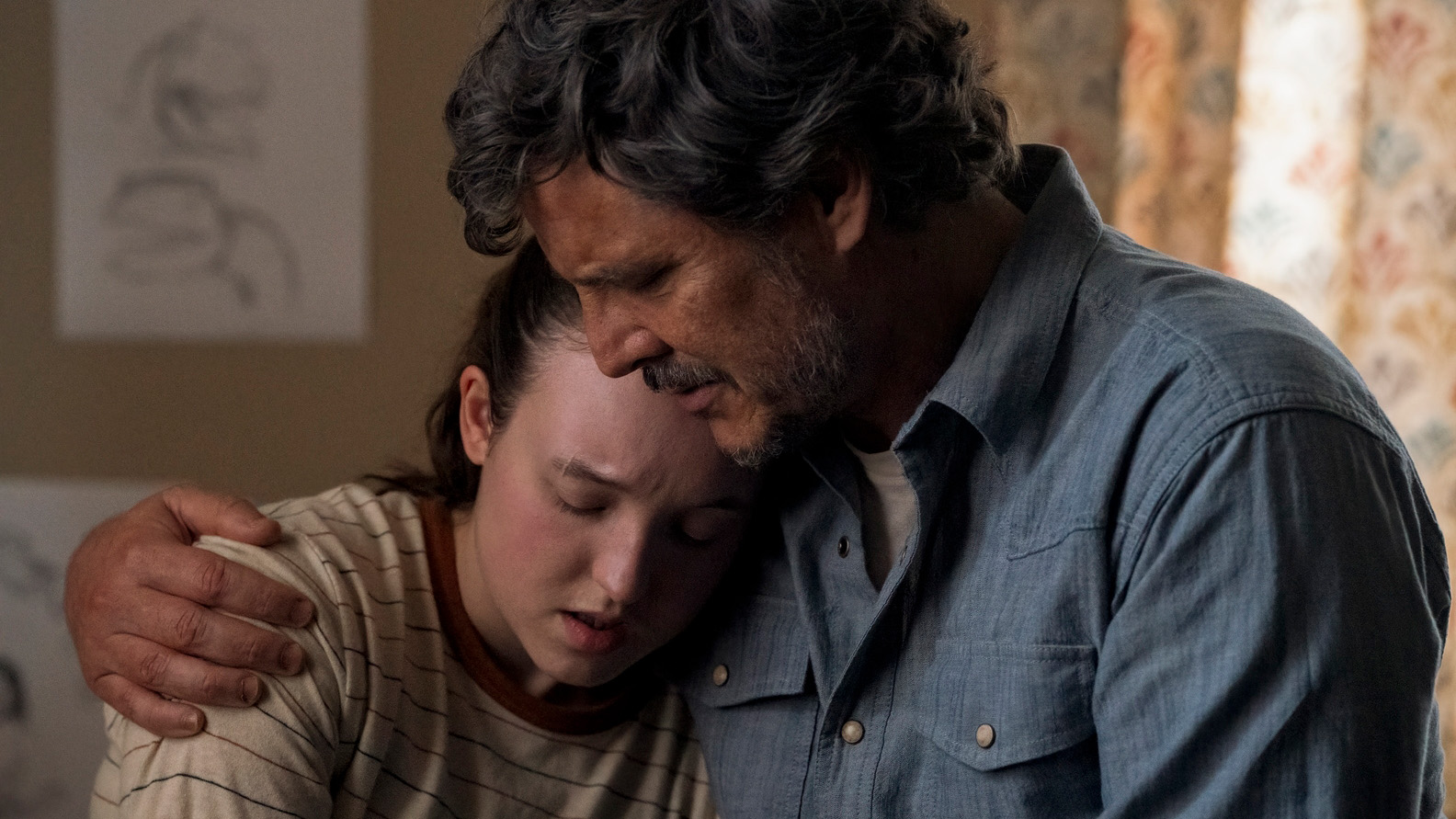 Bella Ramsey as Ellie and Pedro Pascal as Joel in The Last of Us season 2.