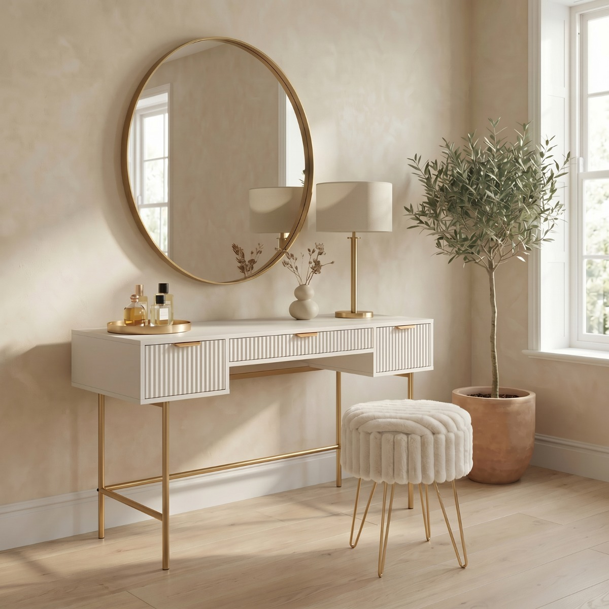 Ohs Ribbed Dressing Table - Cream