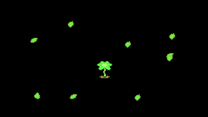 Green petals fly around a green flower