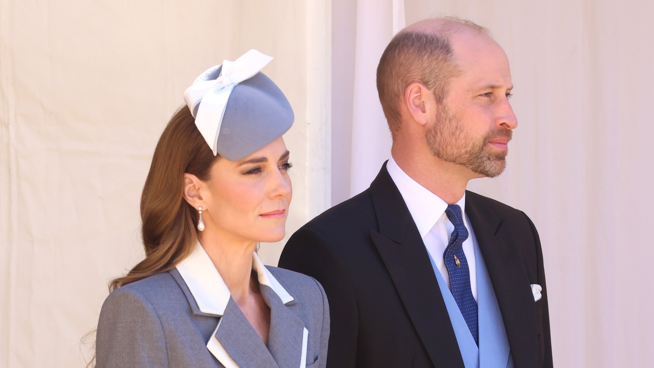 Catherine, Princess of Wales and Prince William, Prince of Wales attend the Quadrangle at the inspection of the Guard of Honour during a ceremonial welcome at Windsor Castle