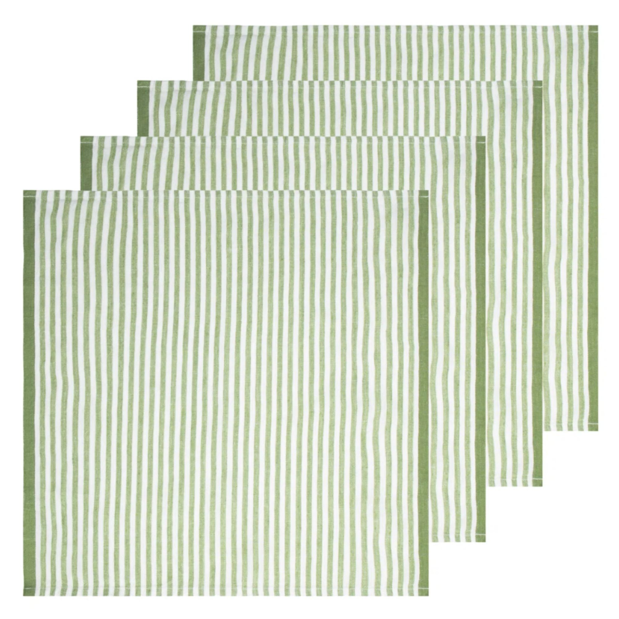 Set of four green and white striped napkins