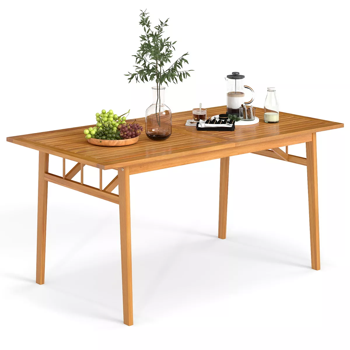 Costway 63" Acacia Wood Dining Table for 6 People Heavy-Duty Indoor Outdoor Wooden Table