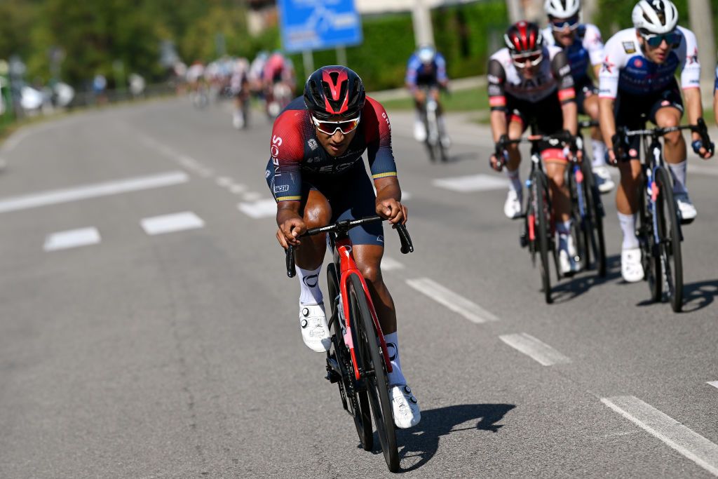 LEGNANO ITALY OCTOBER 03 Jhonnatan Narvaez Prado of Ecuador and Team INEOS Grenadiers competing in the breakaway during the 103rd Coppa Bernocchi GP BPM 2022 a 1907km one day race from Legnano to Legnano CoppaBernocchi on October 03 2022 in Legnano Italy Photo by Dario BelingheriGetty Images