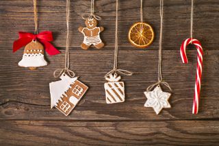 Homemade Christmas decorations on wooden table top