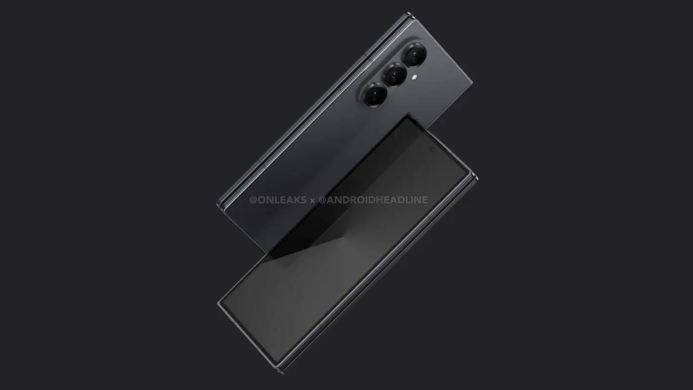3D renders of the Samsung Galaxy Z Fold 7 based on information sourced from leaked information and rumor.