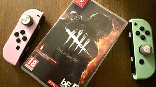 Dead by Daylight Nintendo Switch hard copy box with purple and green Joy-Con controllers