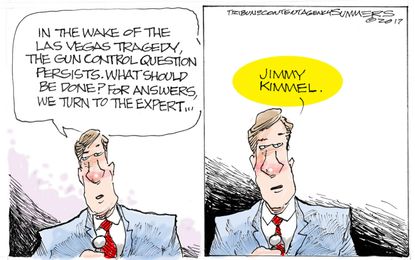 Political cartoon U.S. Las Vegas shooting gun control Jimmy Kimmel