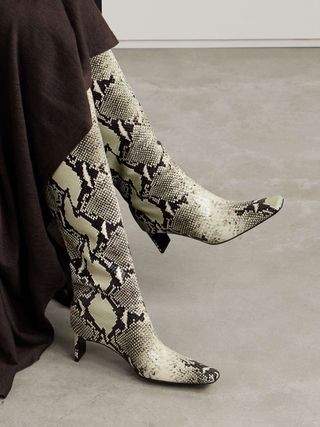 Ona Snake-Print Leather Knee Boots