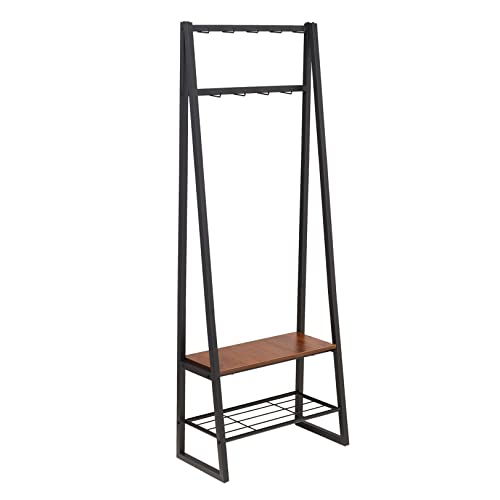 Amazon Basics 9-Hook Coat Rack With Shoe Bench and 2-Tier Storage, 70.1 X 33 X 175.2 Cm, Black