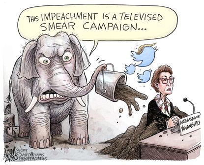 Political Cartoon U.S. Trump Impeachment Yovanovitch Smear Campaign