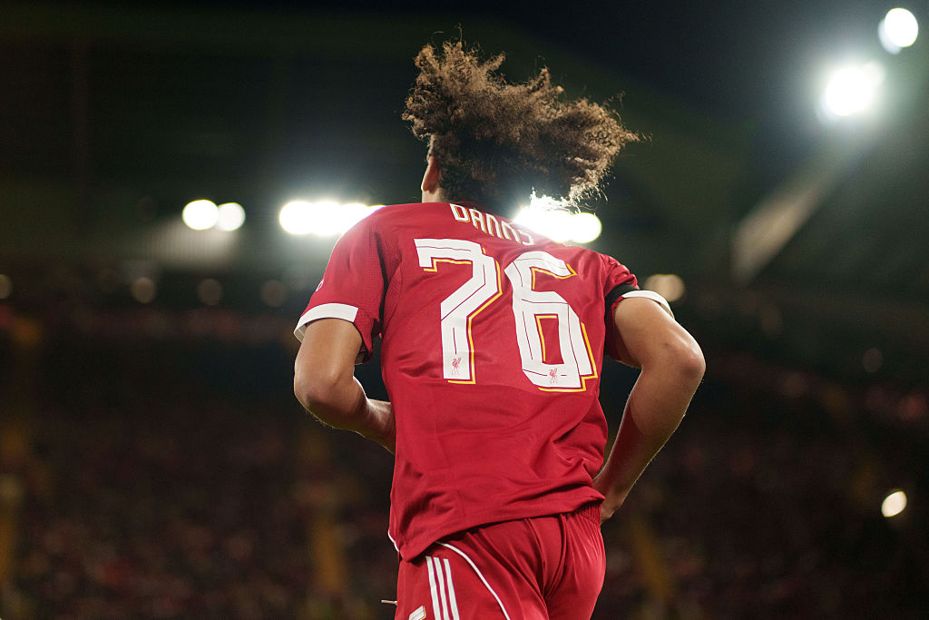 Jayden Danns of Liverpool plays during the Carabao Cup Third Round match between Liverpool and Southampton at Anfield in Liverpool, England, on September 23, 2025. (Photo by Steven Halliwell/MI News/NurPhoto via Getty Images)