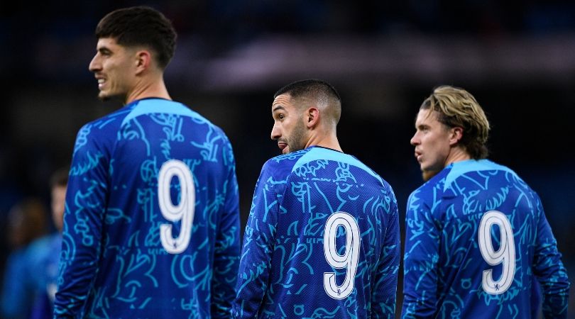 Chelsea players wearing the number 9 shirt in the warm-up ahead of their FA Cup clash against Manchester City in a tribute to their former player and manager Gianluca Vialli following his recent death.