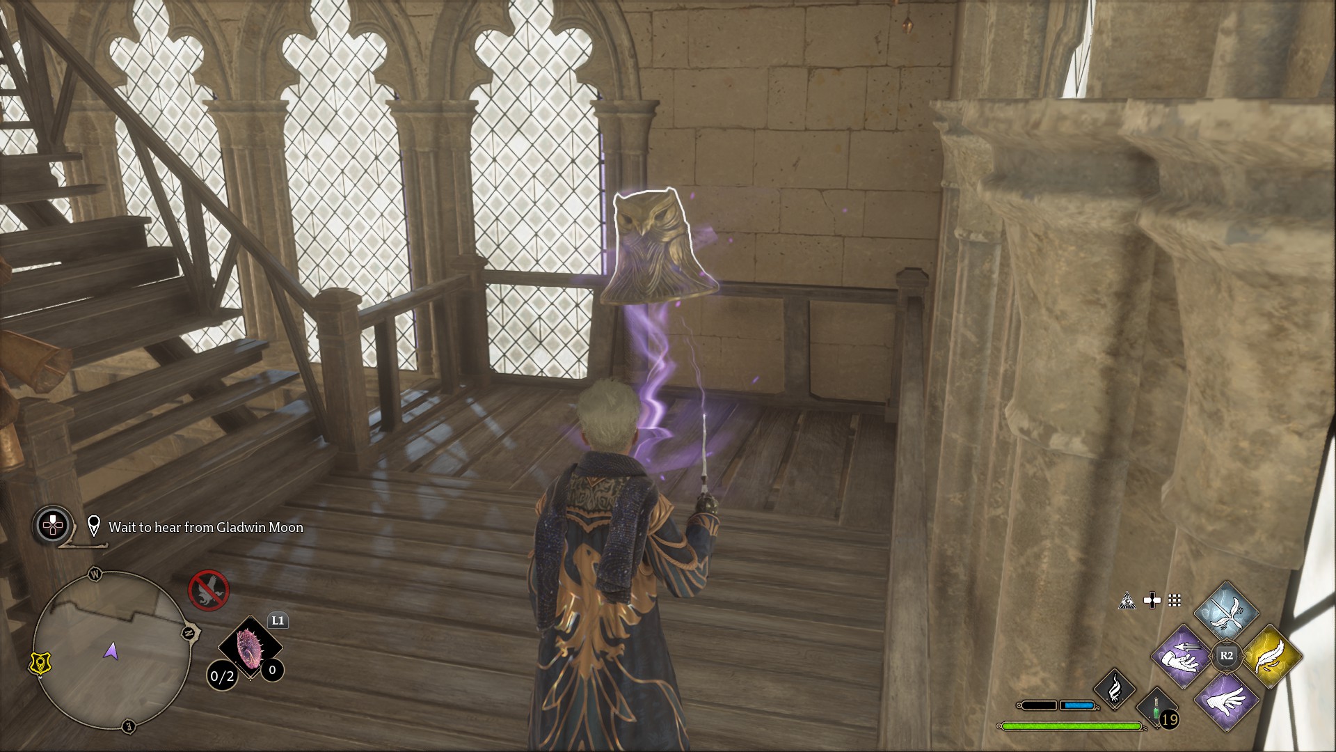 Hogwarts Legacy bell puzzle using Wingardium Leviosa