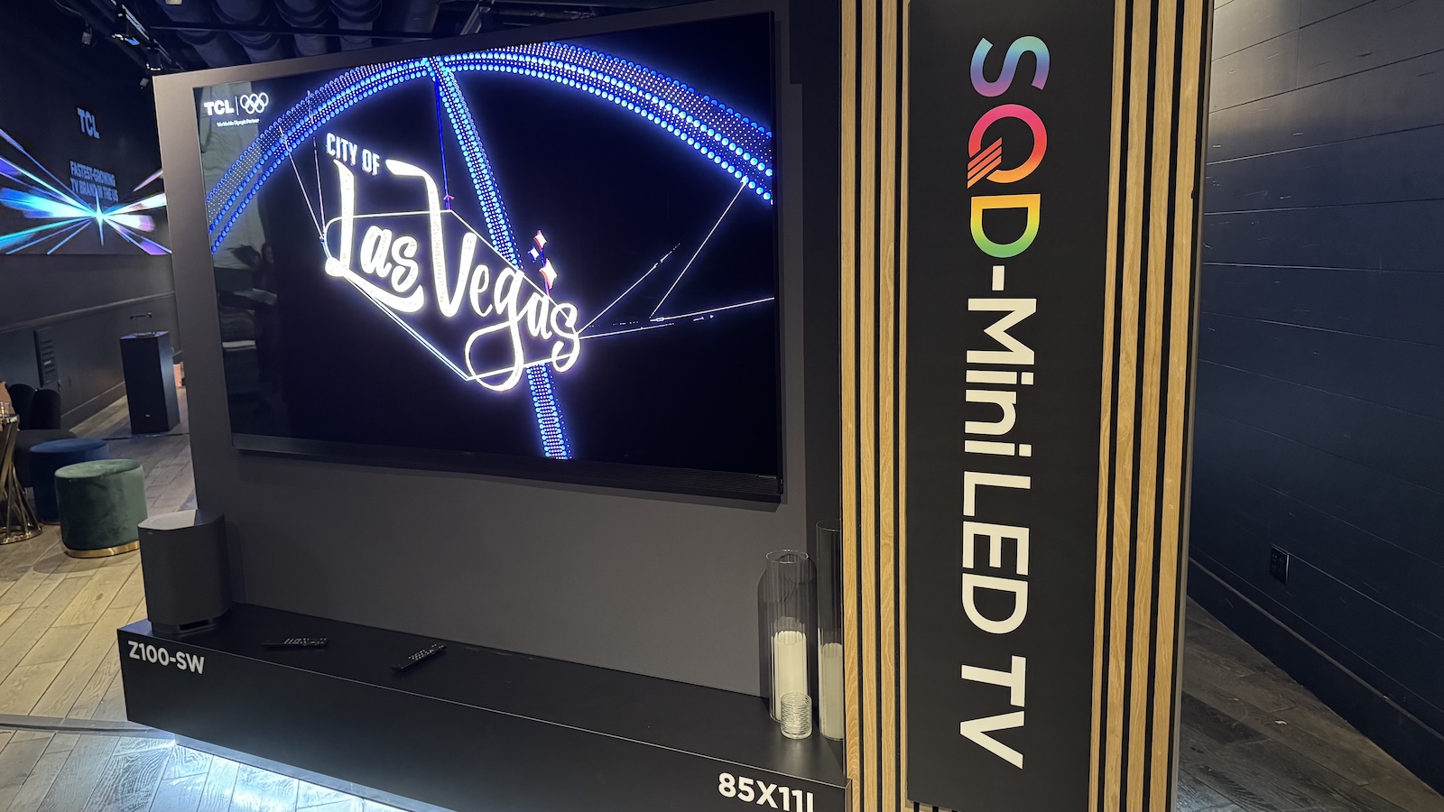 The 85-inch TCL X11L TV, photographed on a stand at CES 2026