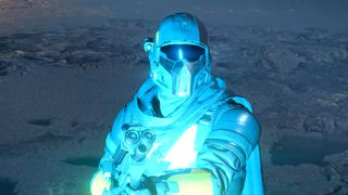 Helldivers 2 soldier in blue lighting
