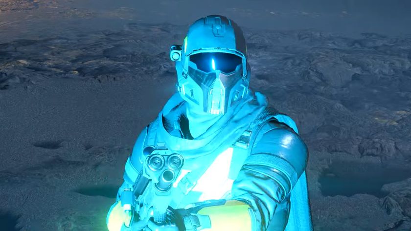 Helldivers 2 soldier in blue lighting
