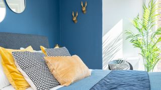 Blue bedroom depicting the 60-30-10 color rule