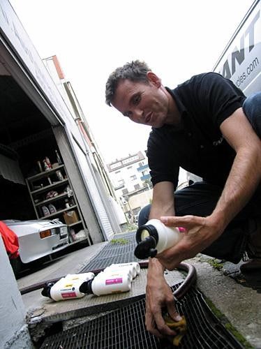 No rest for Stefan; there are plenty of bidons to clean!