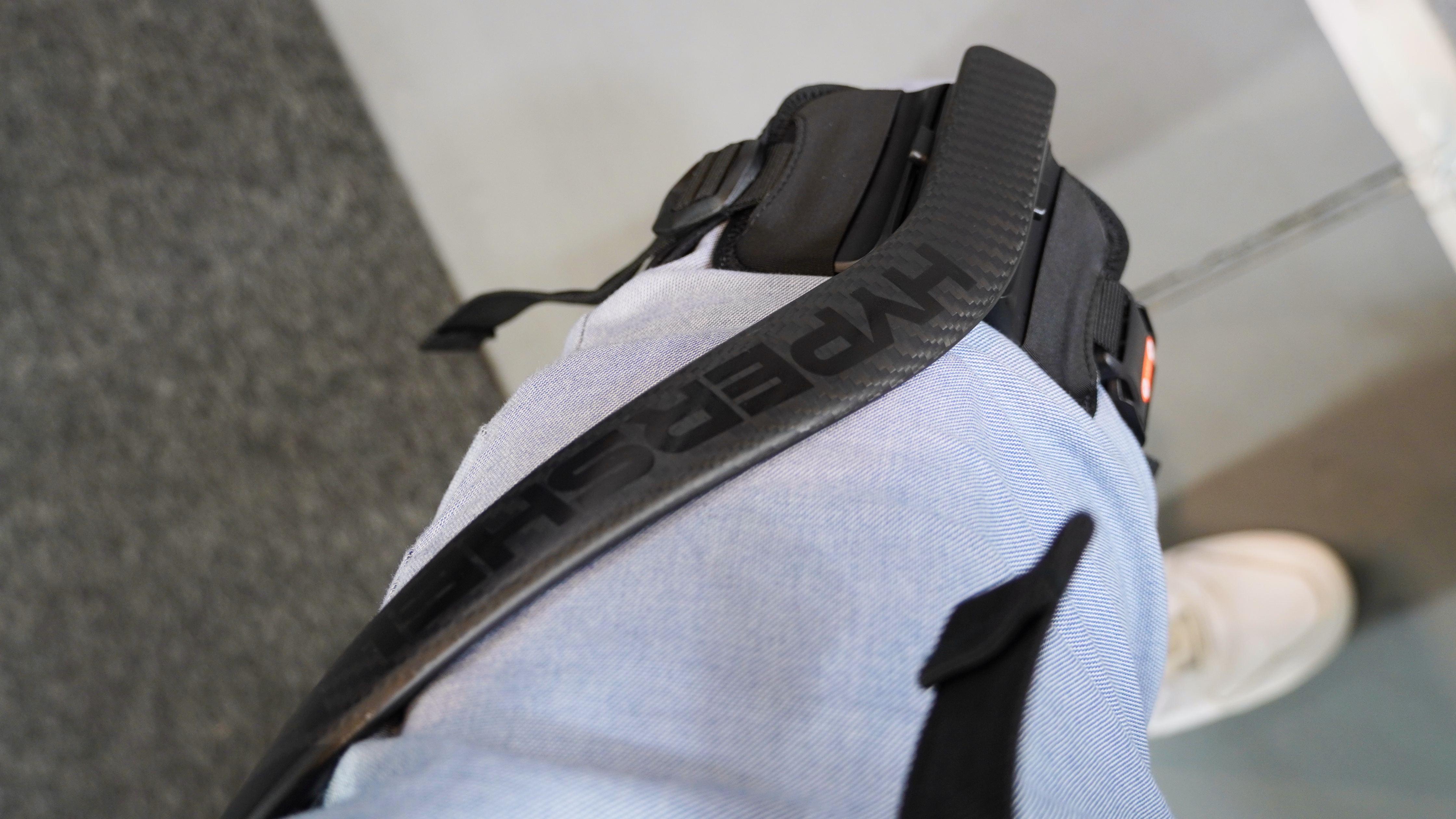 The Hypershell X Ultra exoskeleton on my left leg.