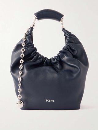 Squeeze Small Chain-Embellished Gathered Leather Shoulder Bag