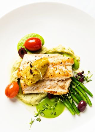 Grilled cod with lentil puree