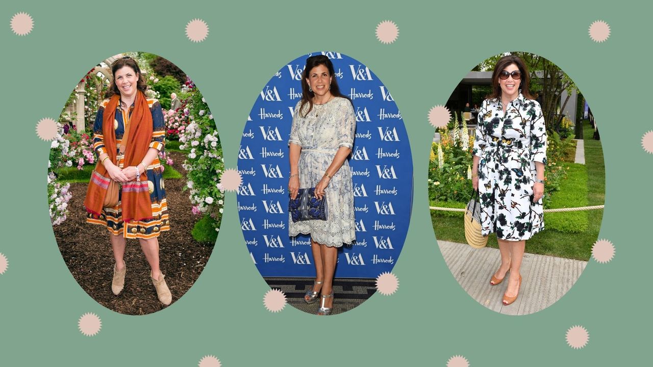 Kirstie Allsopp&#039;s dresses: composite image of Kirstie Allsopp wearing three different dresses